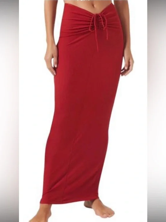 NWT SKIMS Soft Lounge Ruched Long Skirt-Brick-Large - Picture 2 of 4